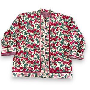 70s Block-Print Floral jacket Women Reversible Cotton One Size Vintage